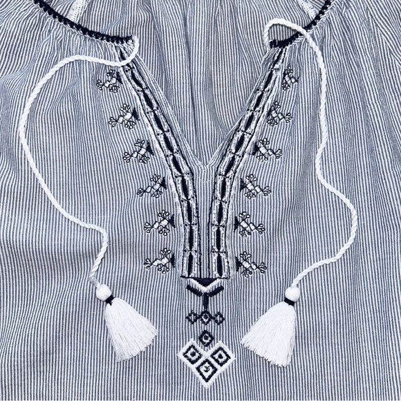 EUC Abercrombie & Fitch peasant blouse blue striped top boho bohemian A&F XSmall - Picture 3 of 9